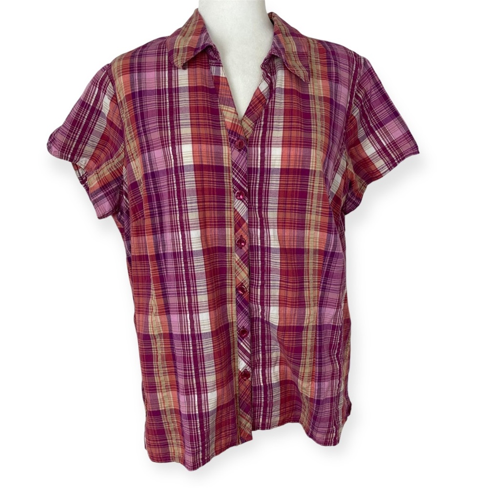 VTG y2k JM collection plaid short sleeve button up shirt Cotton 16W